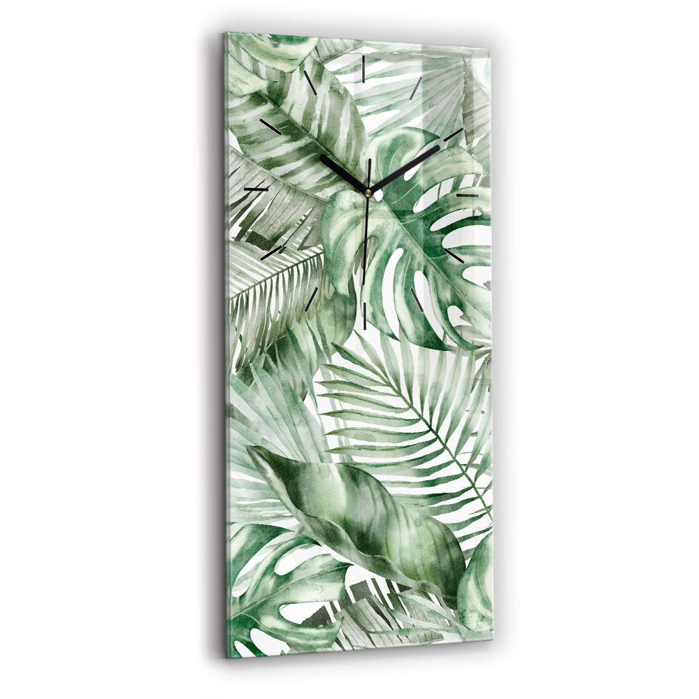 Horloge murale en verre rectangulaire Feuilles de plantes peintes