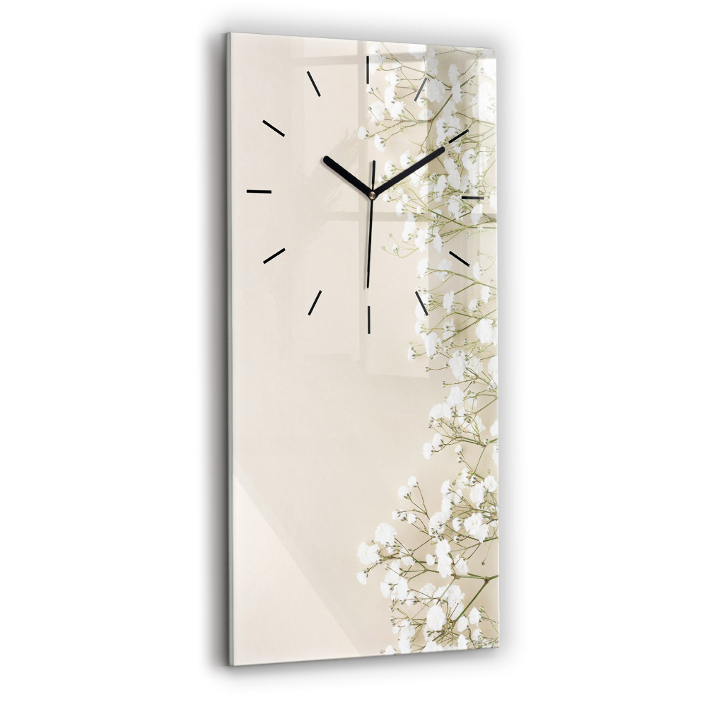 Horloge verticale en verre Fleurs de gypsophile