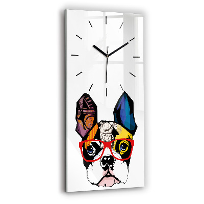 Horloge murale en verre rectangulaire Bouledogue français à lunettes