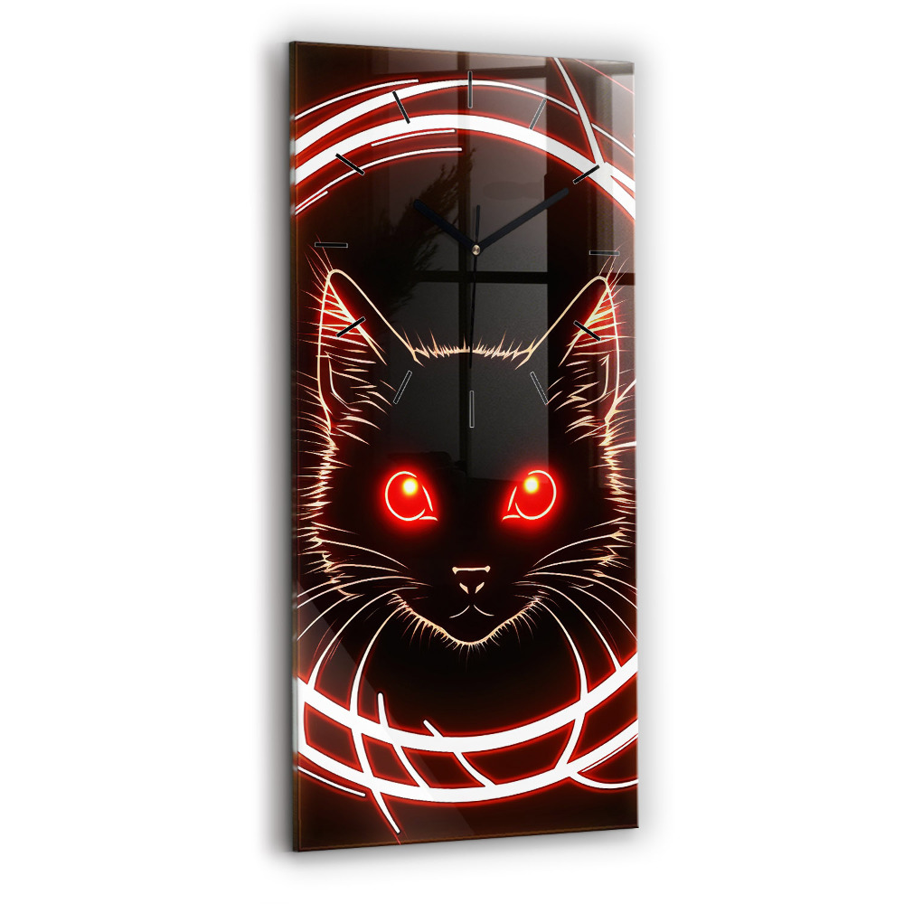 Horloge murale en verre rectangulaire Chat aux yeux rouges