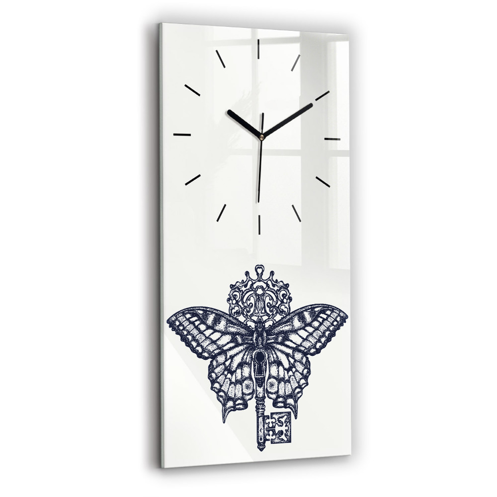 Horloge murale verticale Papillon et clé - style boho