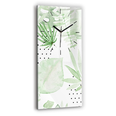 Horloge verticale en verre Feuilles vertes