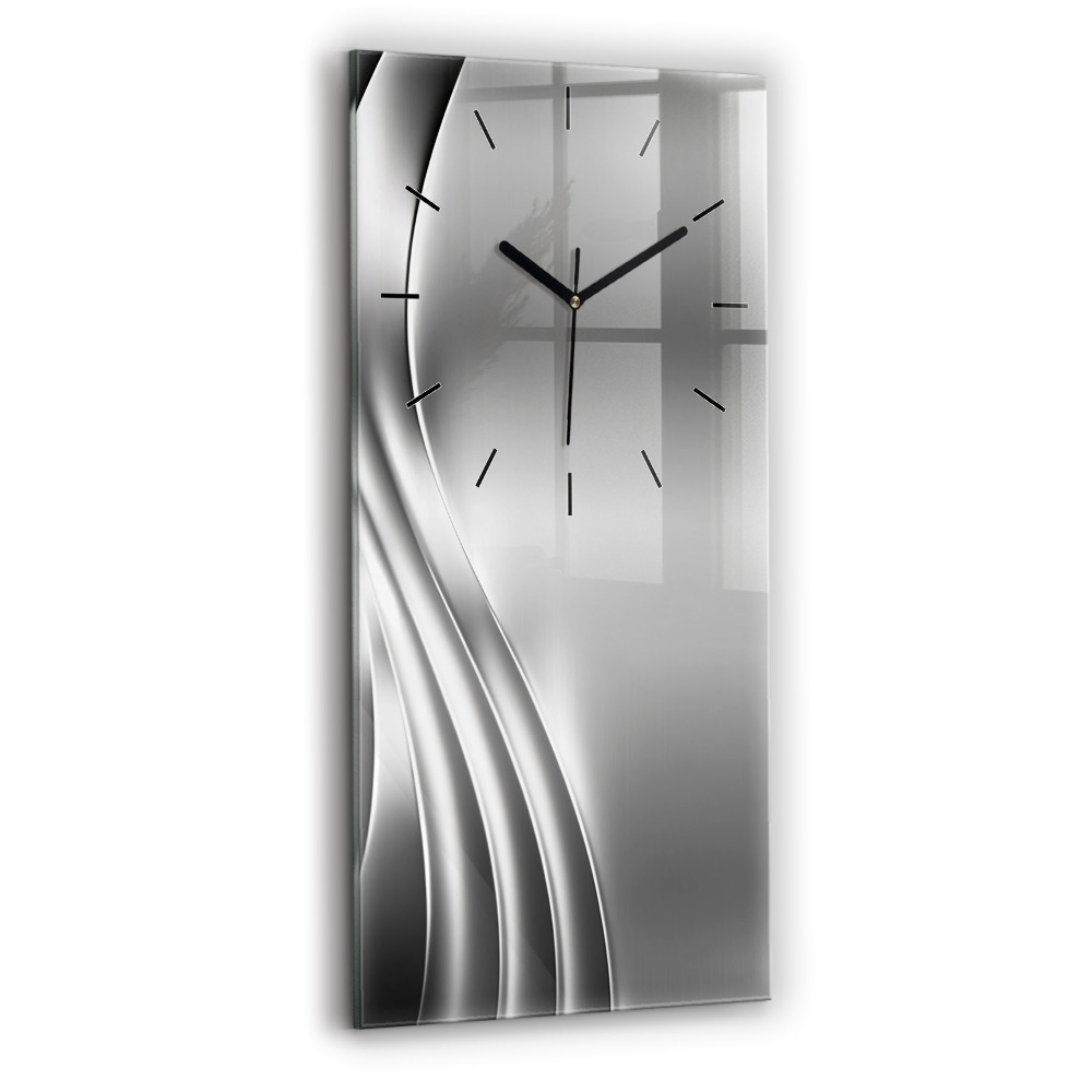 Horloge murale en verre rectangulaire Abstraction argentée