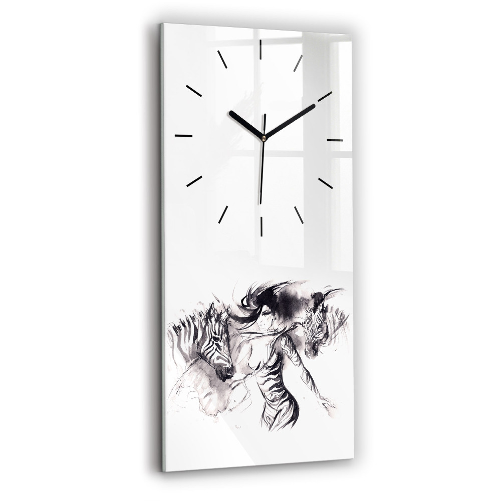 Horloge rectangulaire verticale Femme et zèbres