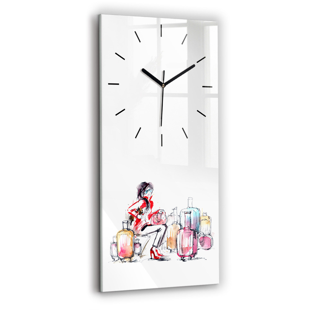 Horloge murale verticale Femme avec valises