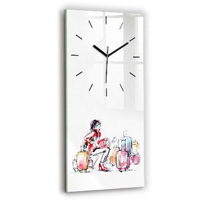 Horloge murale verticale Femme avec valises