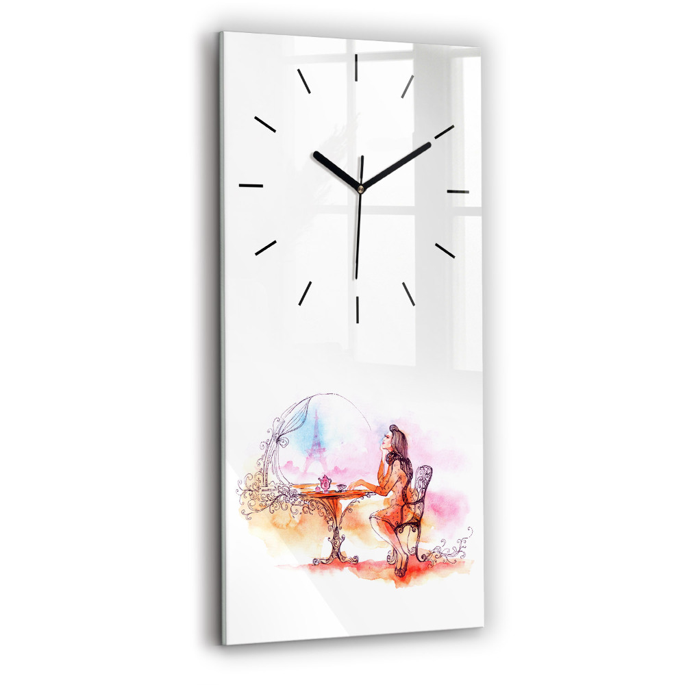 Horloge murale en verre rectangulaire Femme buvant du thé