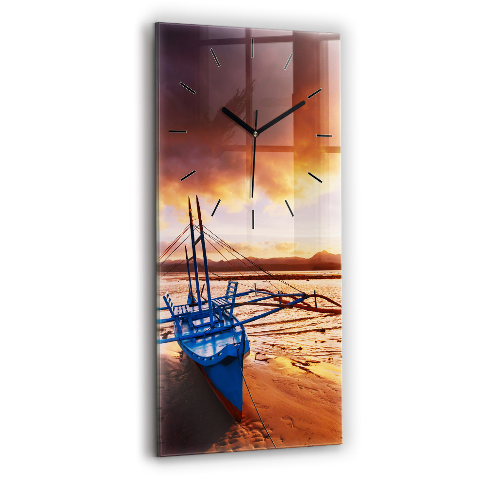 Horloge rectangulaire verticale Bateau et coucher de soleil