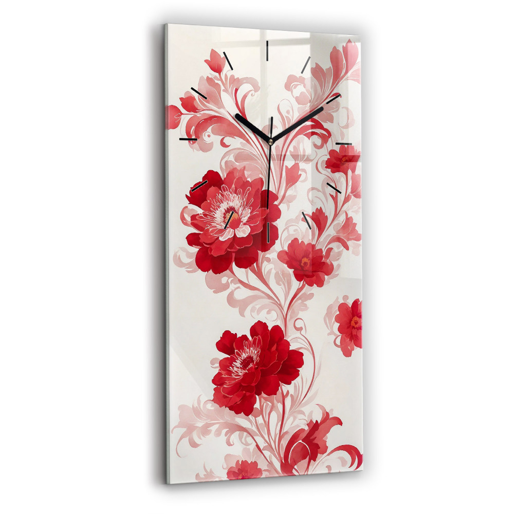 Horloge rectangulaire verticale Fleurs rouges