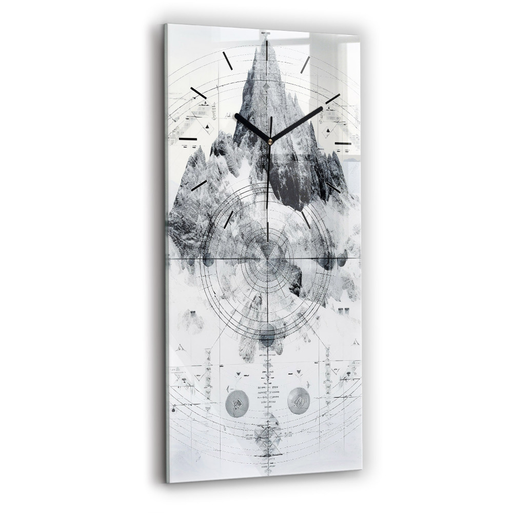 Horloge murale en verre rectangulaire Dessin de montagnes