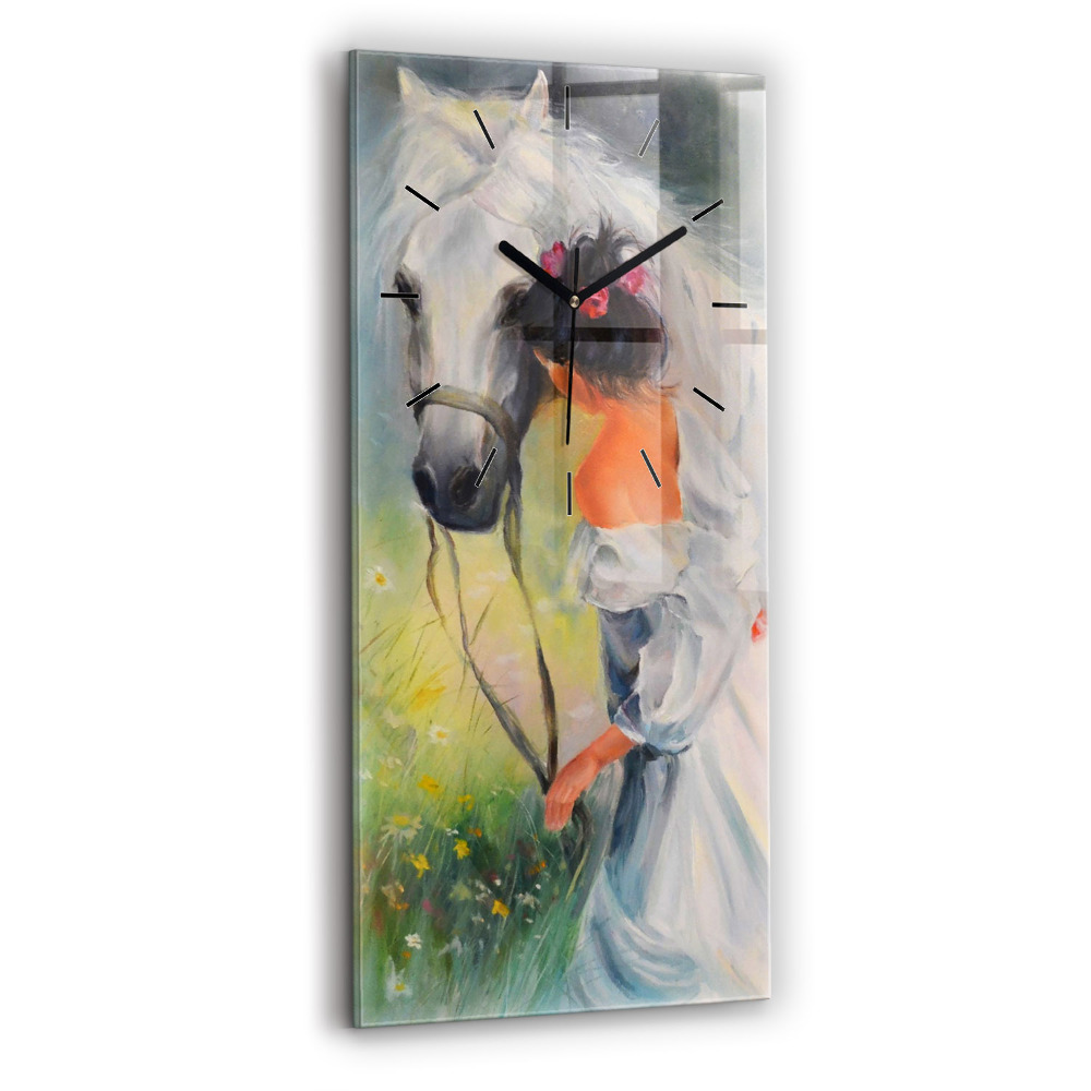 Horloge murale verticale Belle femme avec cheval