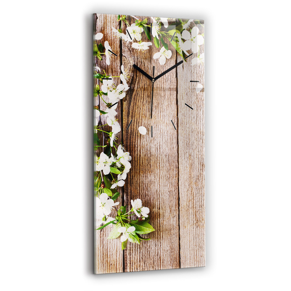 Horloge murale en verre rectangulaire Fleurs sur bois