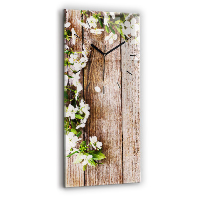 Horloge murale en verre rectangulaire Fleurs sur bois