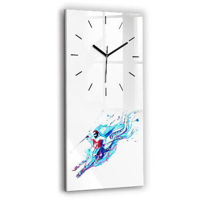 Horloge verticale en verre Skieur
