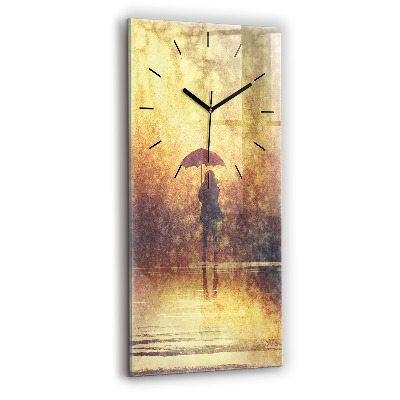 Horloge murale en verre rectangulaire Femme avec un parapluie