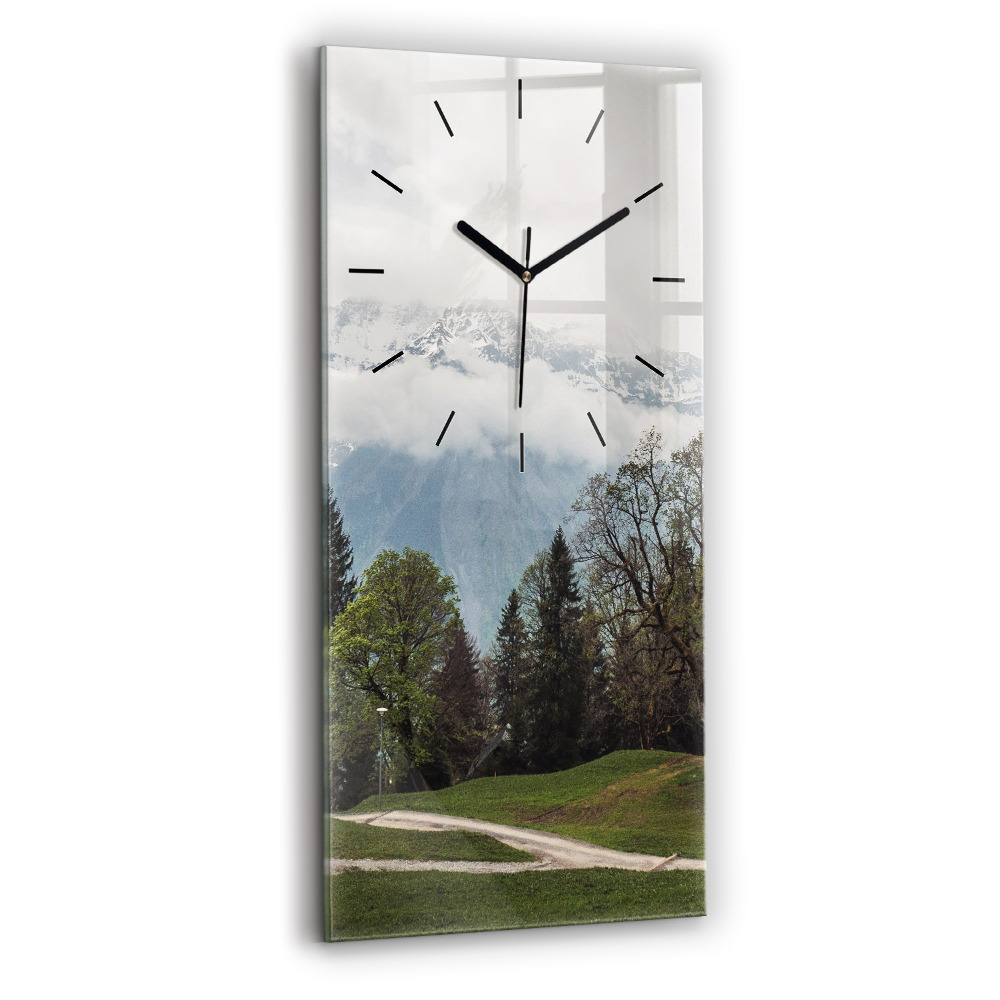 Horloge murale en verre rectangulaire Vue de la montagne
