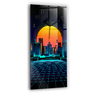 Horloge murale en verre rectangulaire Ville du cyberespace