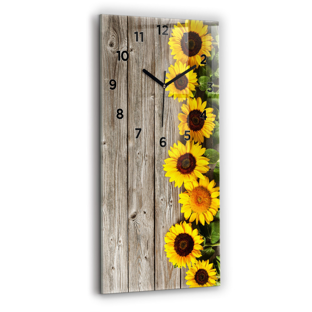 Horloge rectangulaire verticale Tournesols sur planches