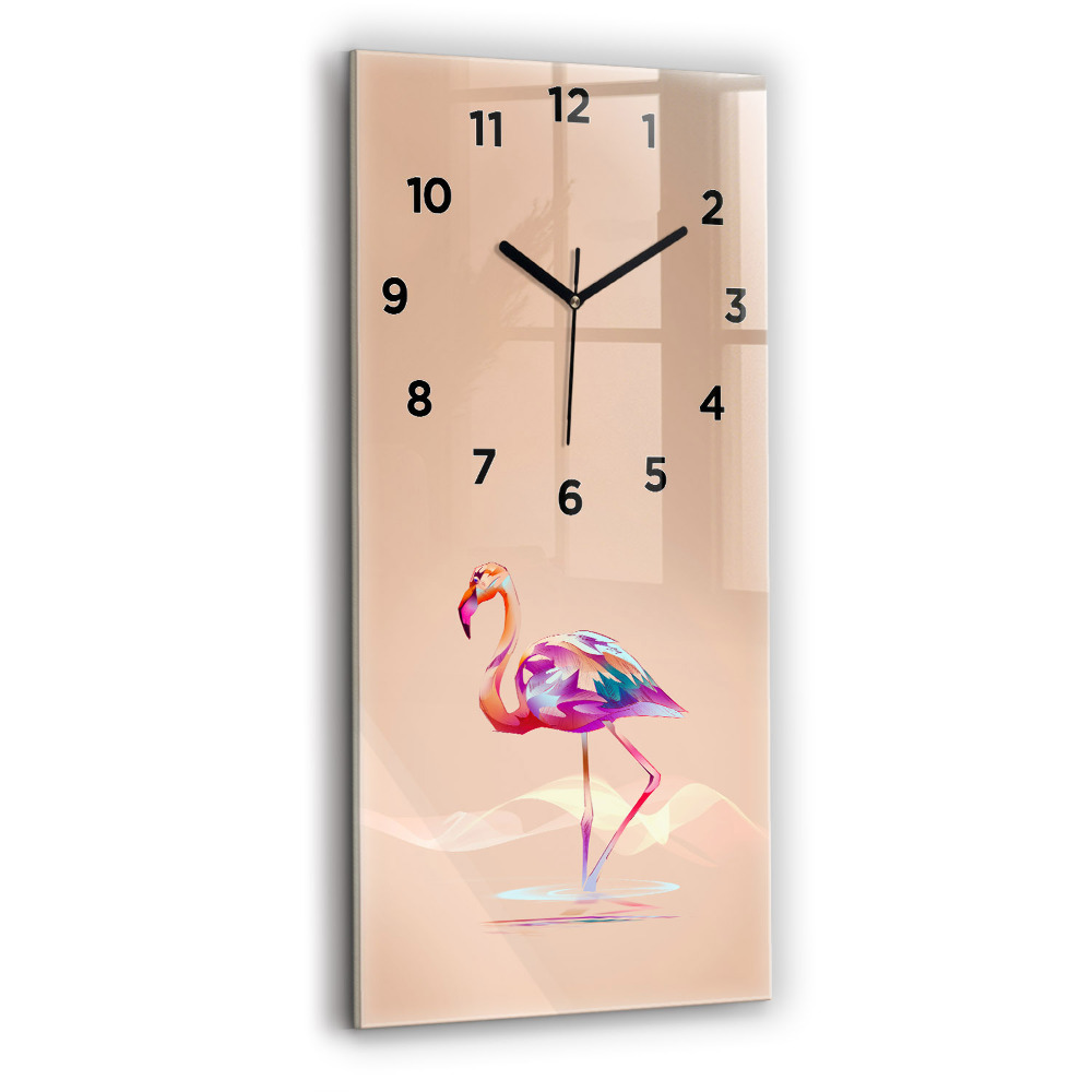 Horloge murale en verre rectangulaire Illustration d'un flamant rose