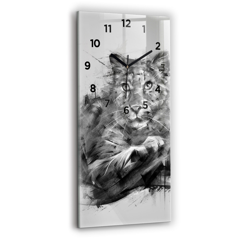 Horloge murale en verre rectangulaire Lion peint