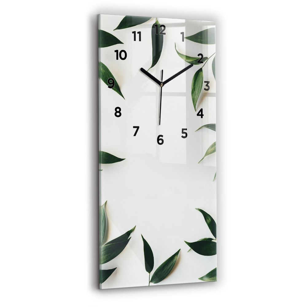 Horloge murale en verre rectangulaire Cadre de feuilles
