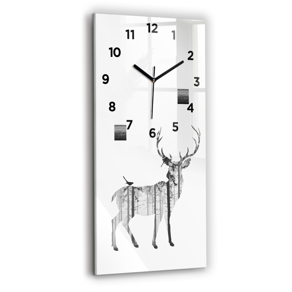 Horloge rectangulaire verticale Silhouette d'un cerf Forêt