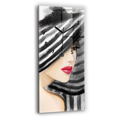 Horloge murale en verre rectangulaire Femme en noir et blanc