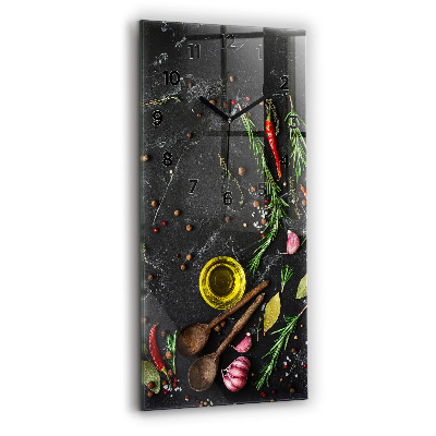 Horloge murale en verre rectangulaire Épices sur le comptoir