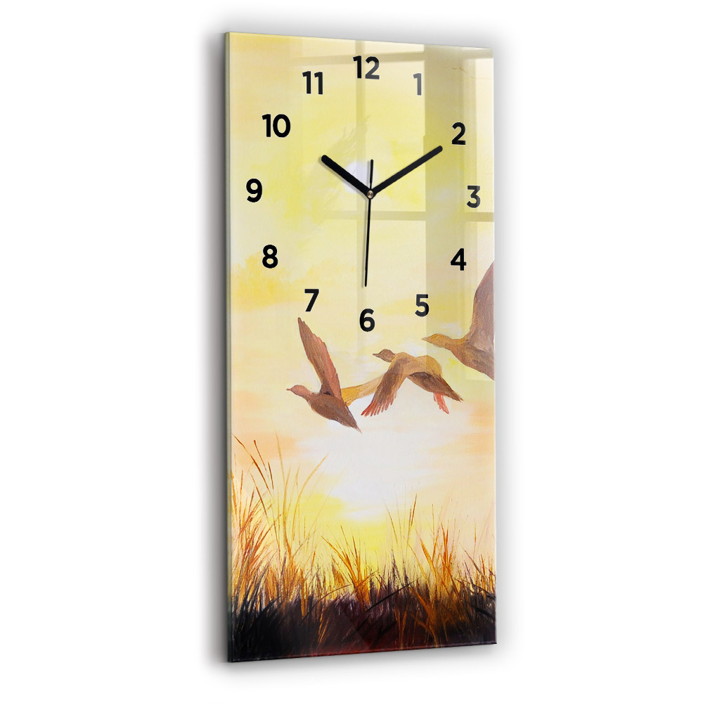 Horloge murale en verre rectangulaire Grues au coucher du soleil