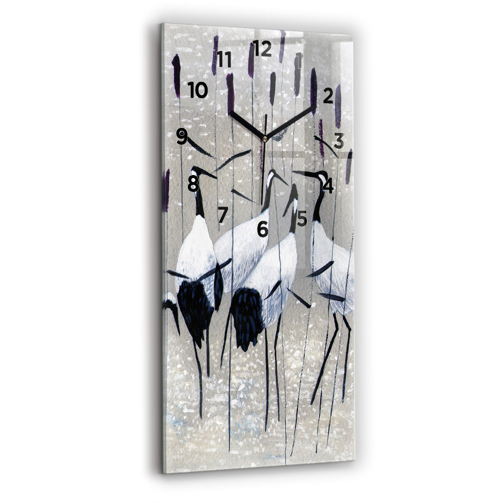 Horloge murale en verre rectangulaire Grues dans les roseaux