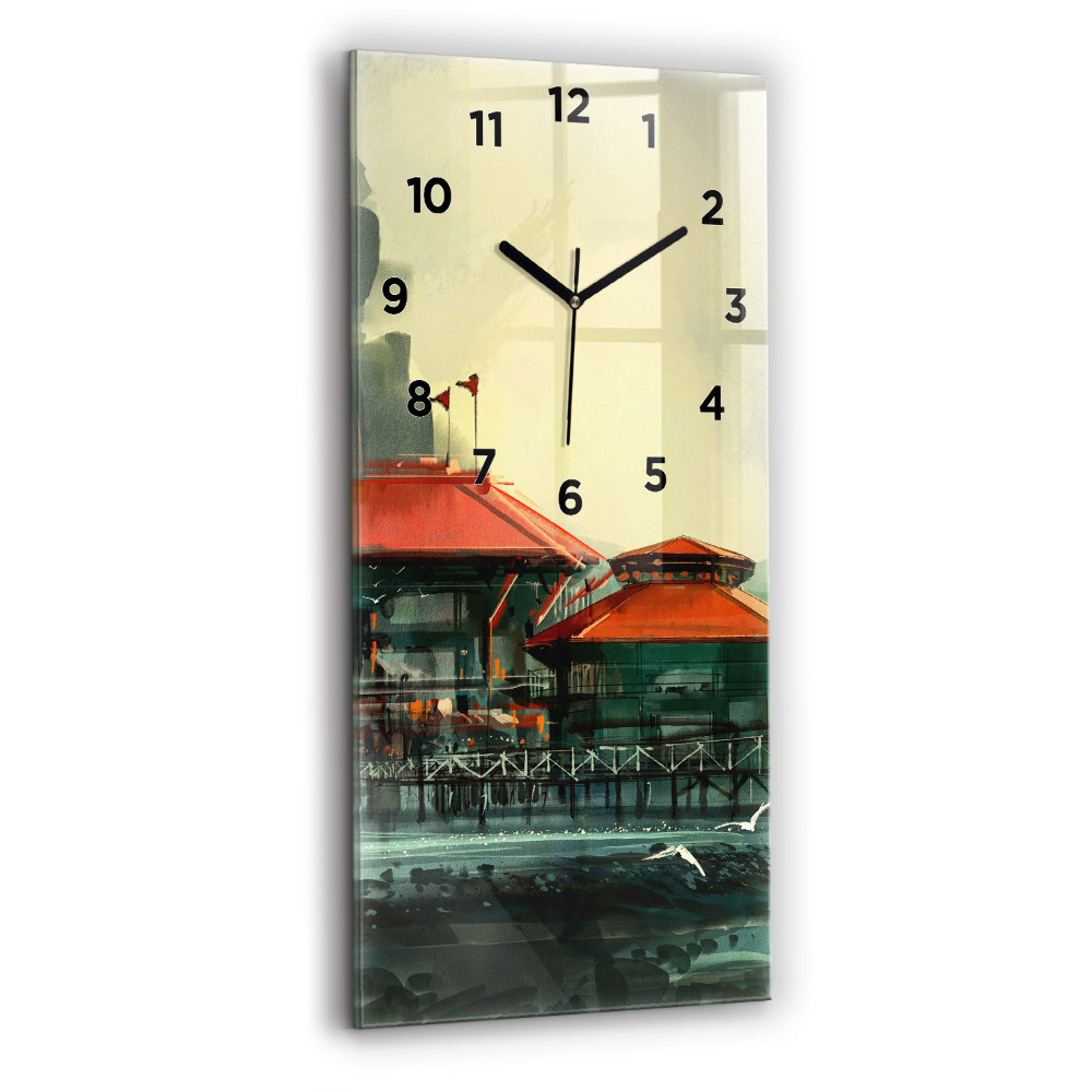 Horloge murale en verre rectangulaire Village de pêcheurs
