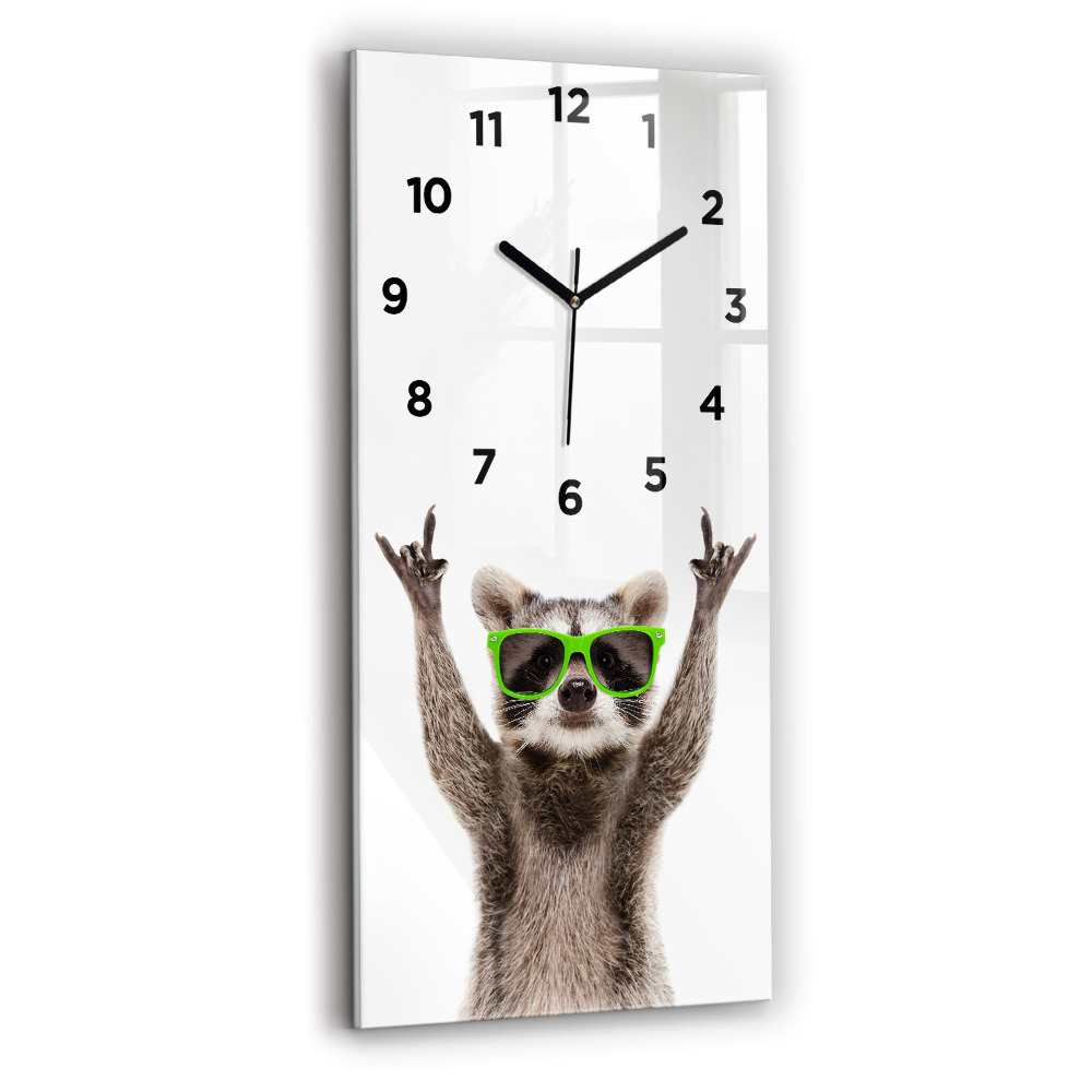 Horloge murale en verre rectangulaire Raton laveur avec des lunettes