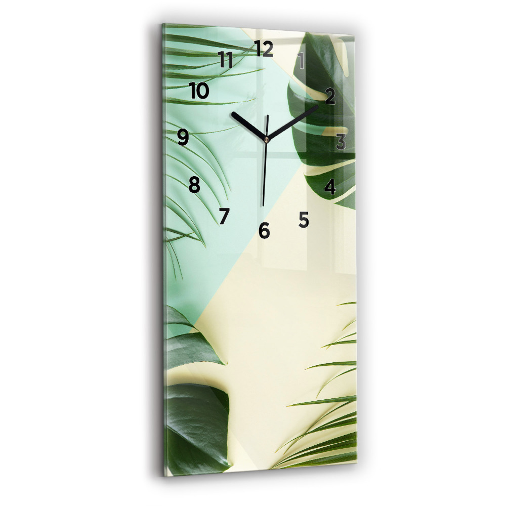 Horloge verticale en verre Feuilles de monstera