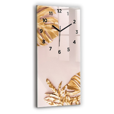 Horloge murale en verre rectangulaire Feuilles tropicales dorées
