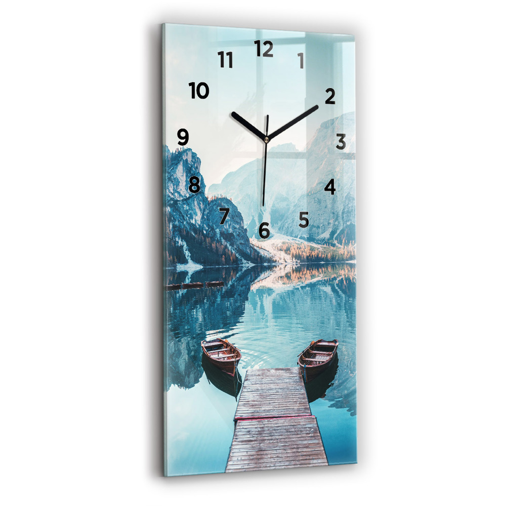 Horloge murale en verre rectangulaire Bateaux sur un lac