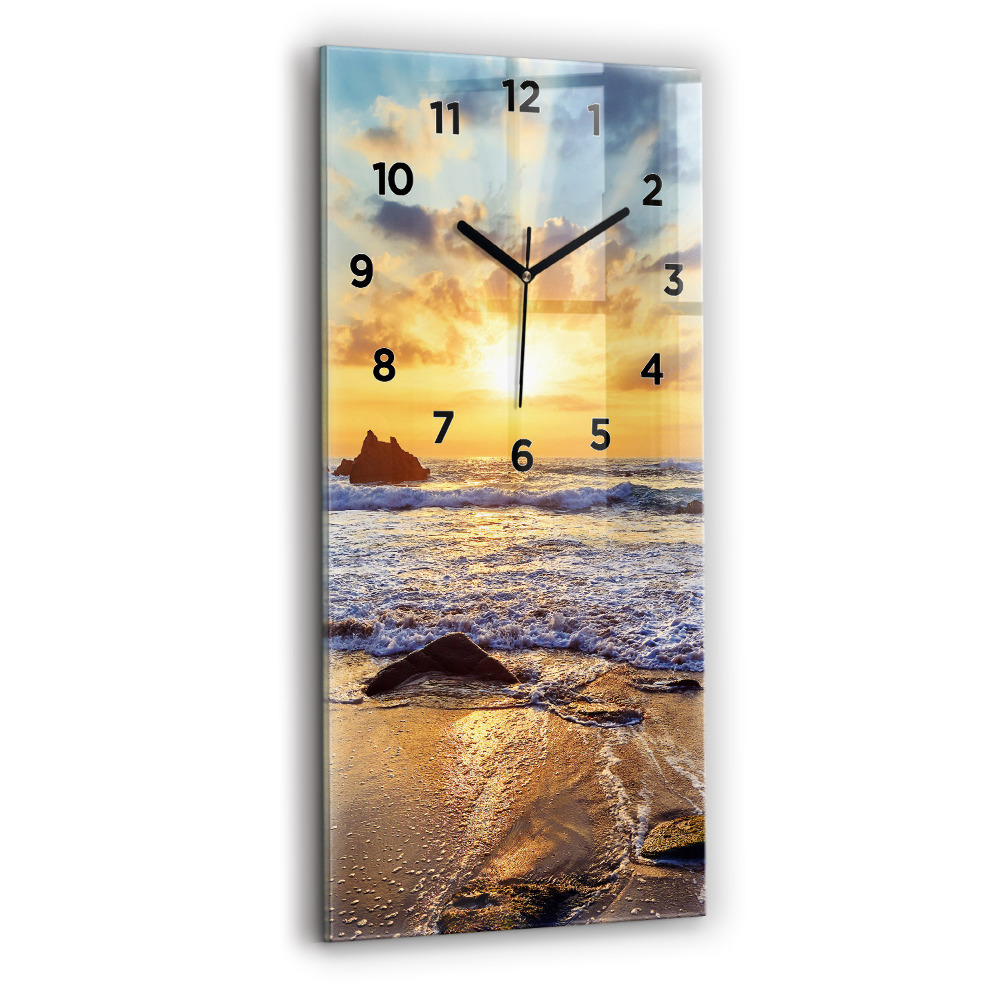 Horloge verticale en verre Coucher de soleil sur la plage