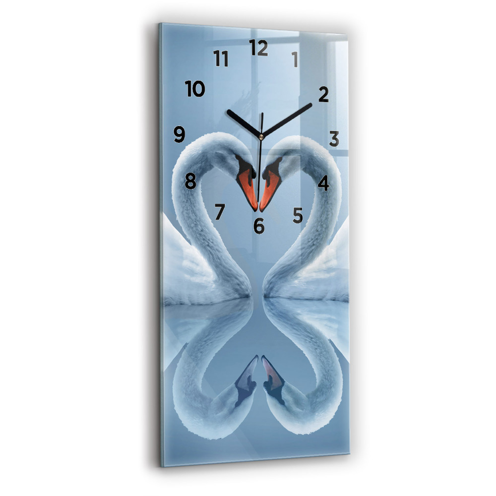 Horloge rectangulaire verticale Cygnes dans le coeur