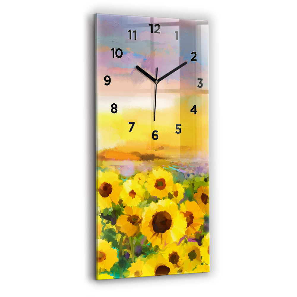 Horloge verticale en verre Champ de tournesols