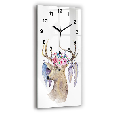 Horloge verticale en verre Tête de cerf et fleurs