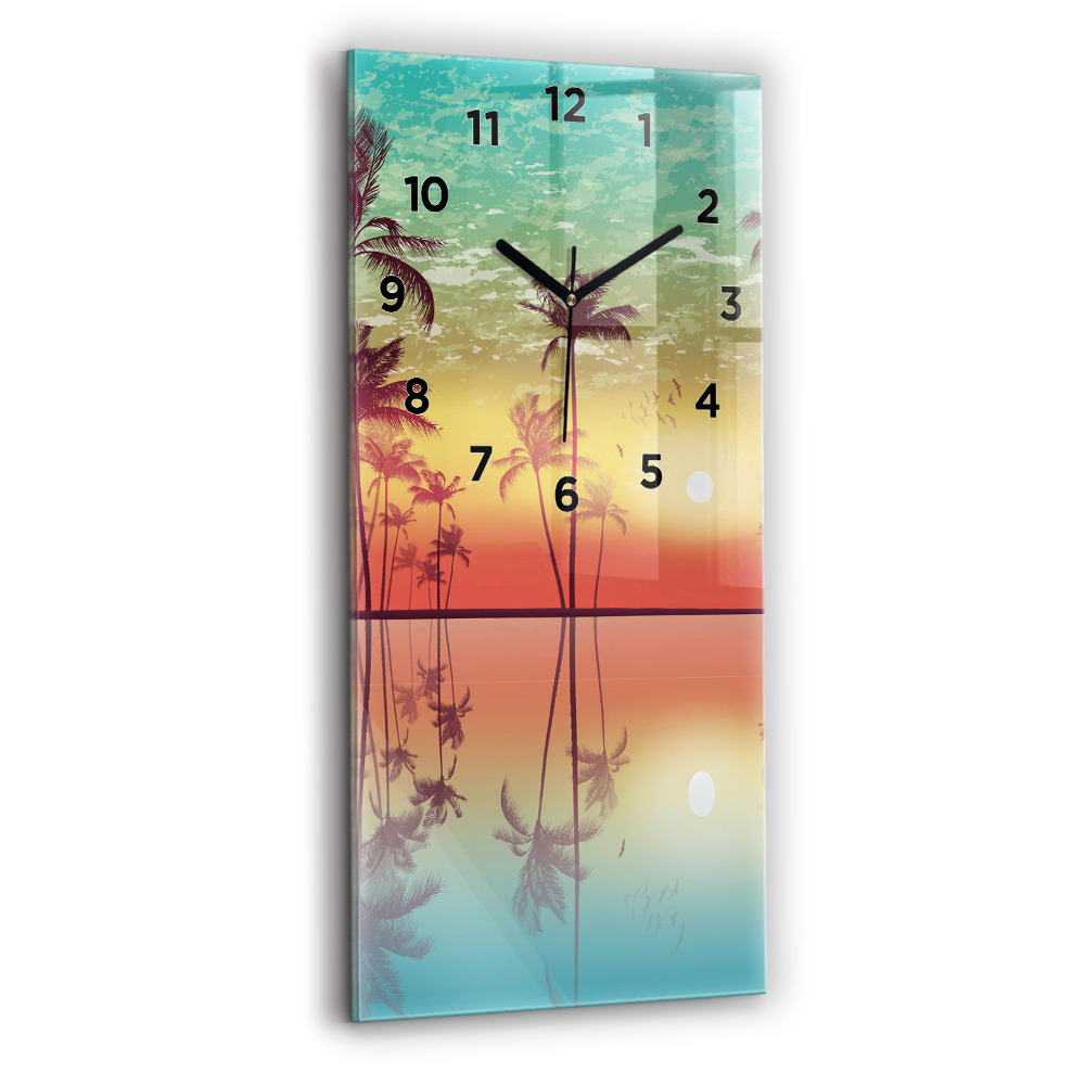 Horloge verticale en verre Palmiers tropicaux