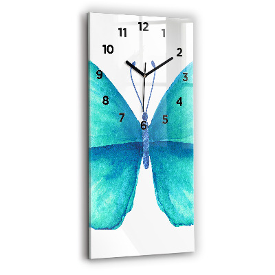Horloge rectangulaire verticale Papillon d'été turquoise