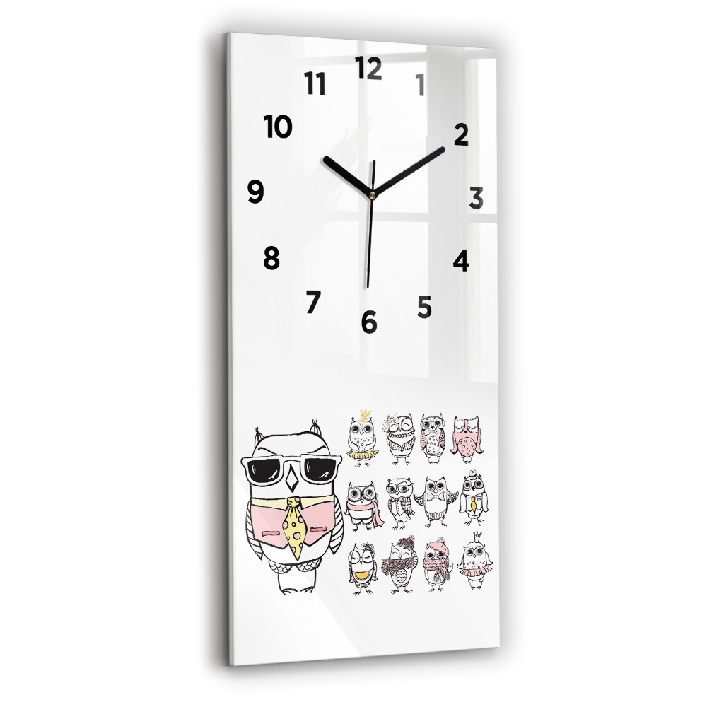 Horloge murale verticale Affiche vintage avec des hiboux