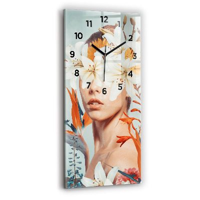 Horloge rectangulaire verticale Femme avec des fleurs