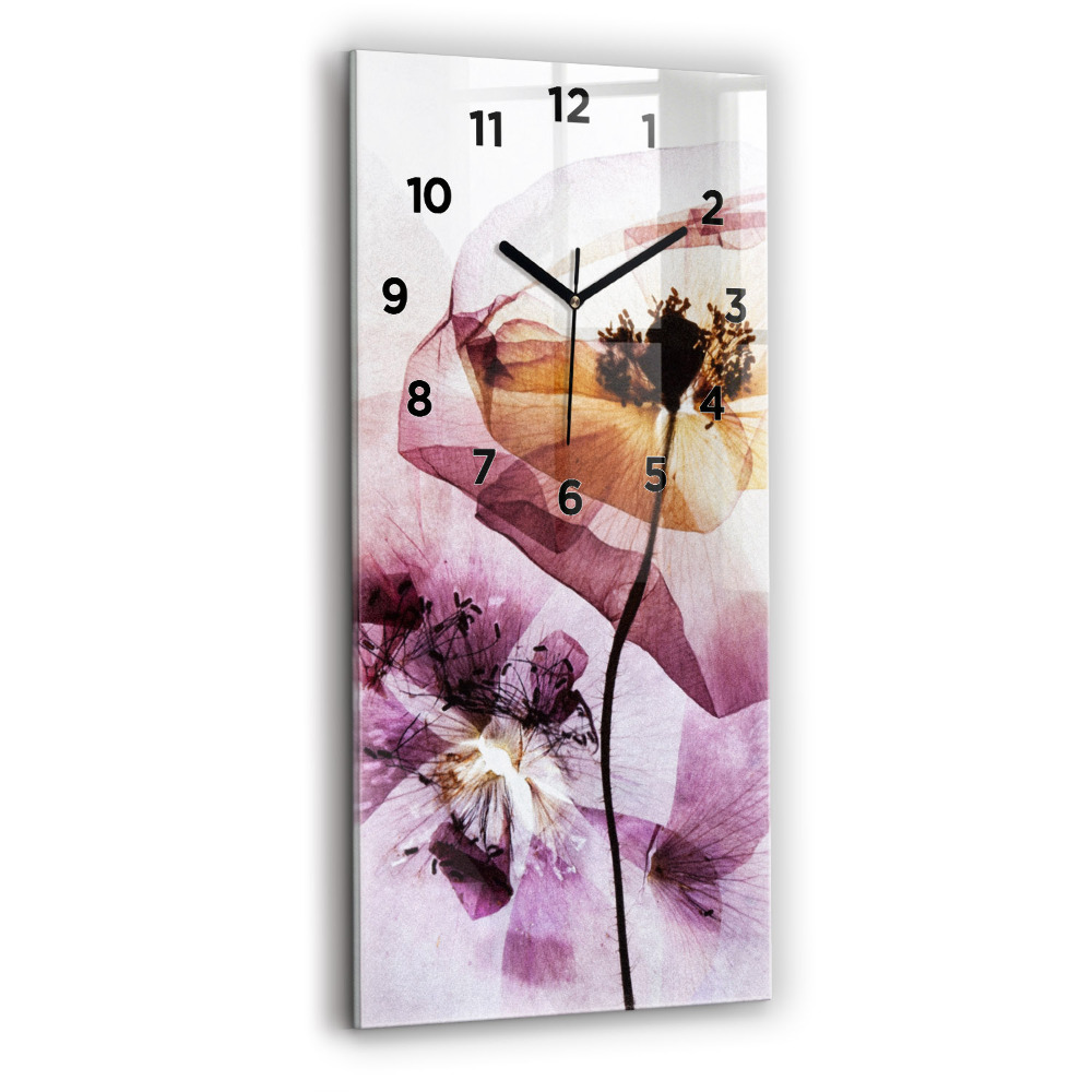 Horloge murale en verre rectangulaire Fleurs de pavot sèches