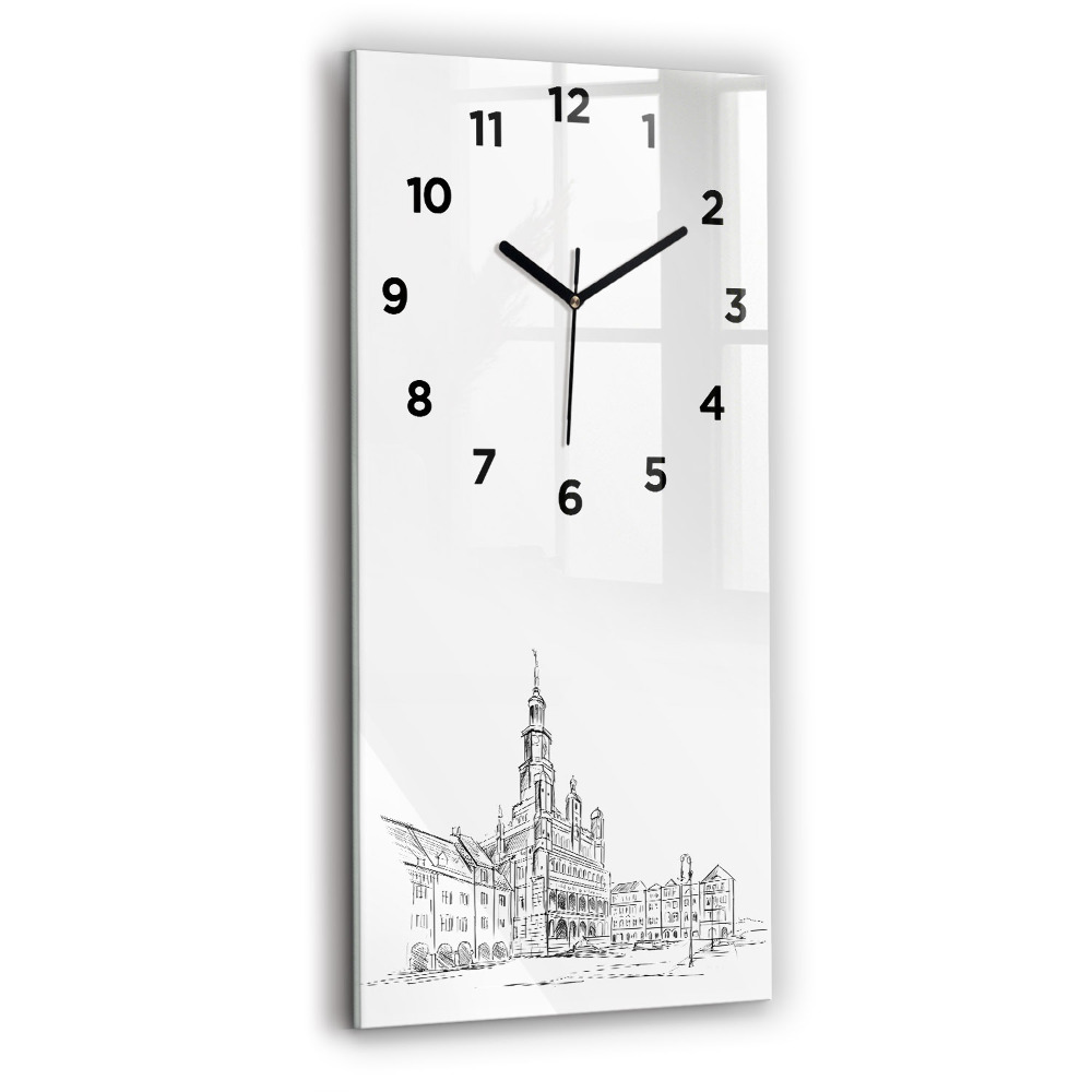 Horloge murale en verre rectangulaire Croquis de la vieille ville de Poznań
