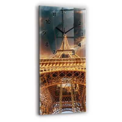 Horloge verticale en verre Tour Eiffel sur fond de nuages