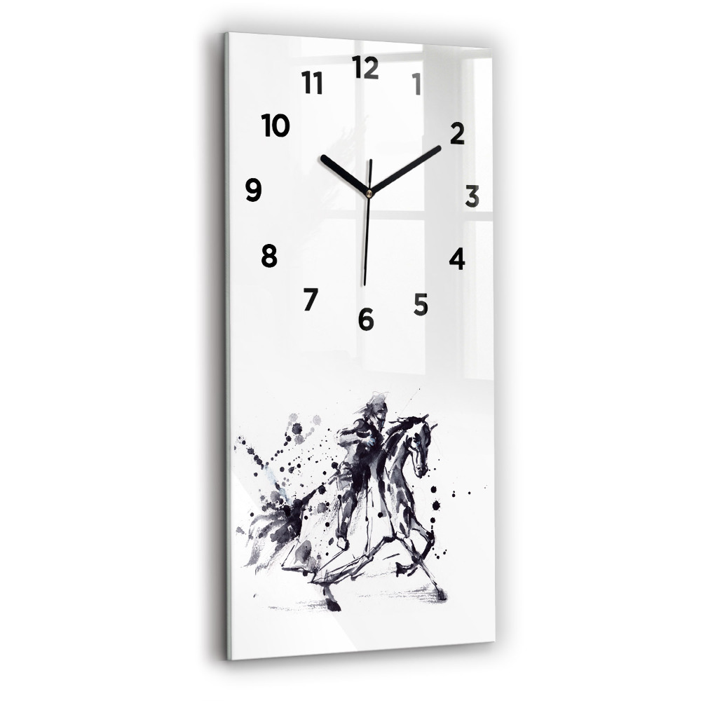 Horloge murale en verre rectangulaire Chevalier à cheval à partir d'une goutte d'encre