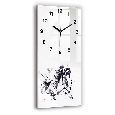 Horloge murale en verre rectangulaire Chevalier à cheval à partir d'une goutte d'encre