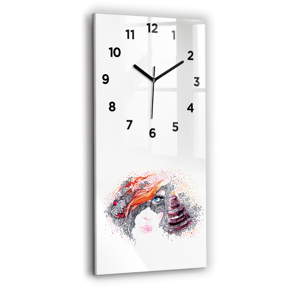 Horloge murale en verre rectangulaire Femme douce avec un gâteau