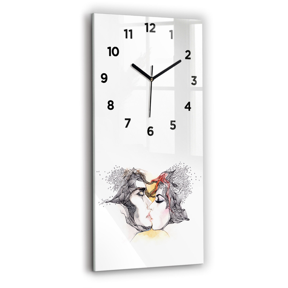 Horloge verticale en verre Dessin d'un baiser d'amour